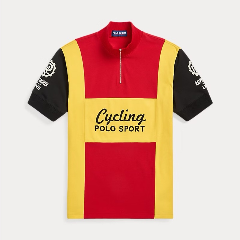 Ralph Lauren Polo Sport Cycling Jersey Quarter Zip Shirt Red Yellow RL LXVII XL